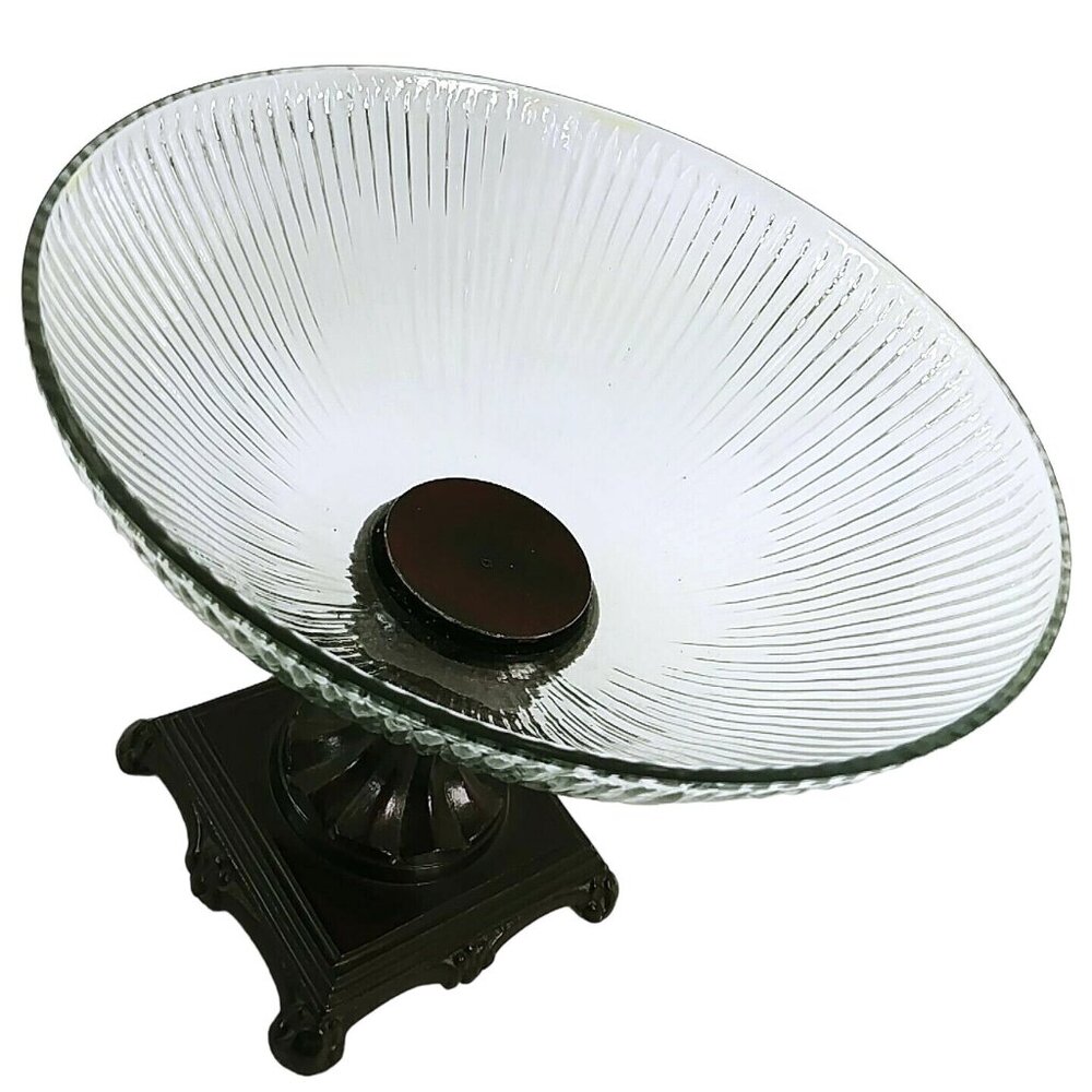 Compote Pedestal Bowl on Ornate Metal Base Table Centerpiece Vintage Decor - Picture 4 of 6